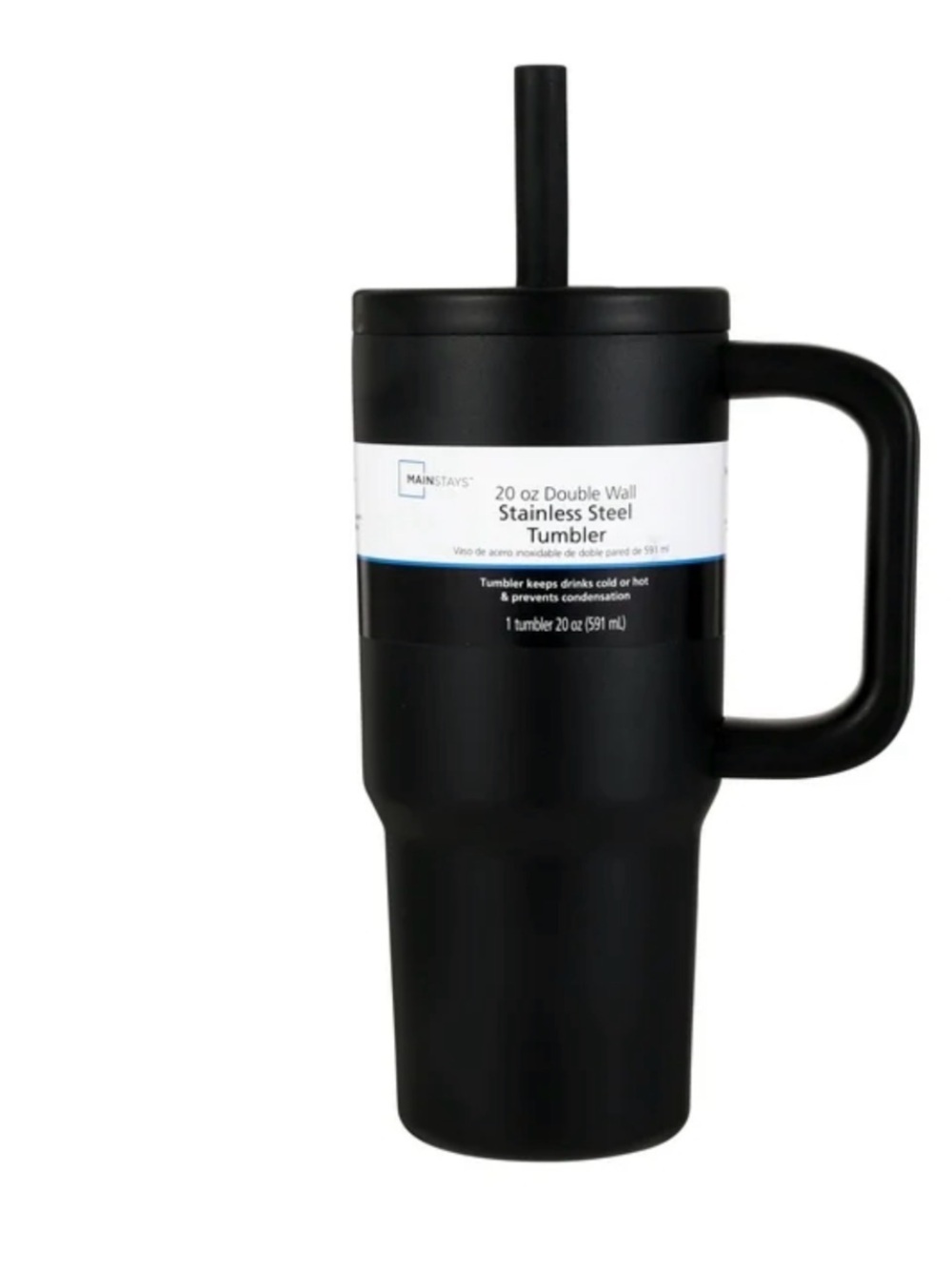 Mainstays Black Stainless Steel Travel Tumbler with Handle